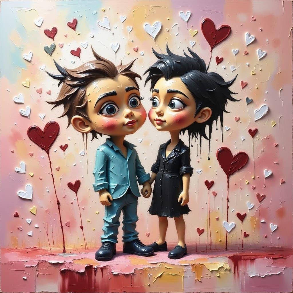 Surreal Oil Painting: Whispers of Love in Abstracted Memorie...