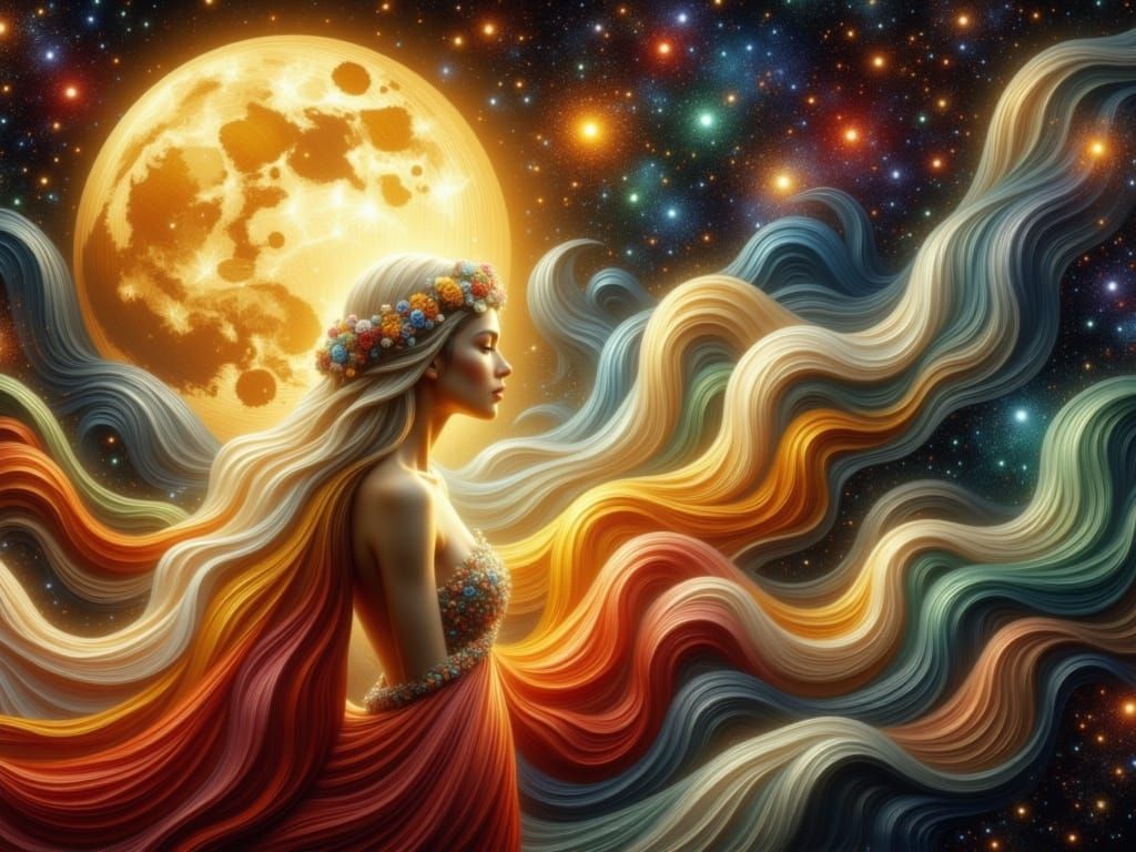 Surreal Goddess Emerge from Mystical Realm in Impasto Style