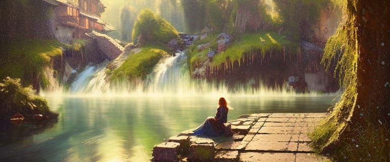 Peaceful medieval lakeside