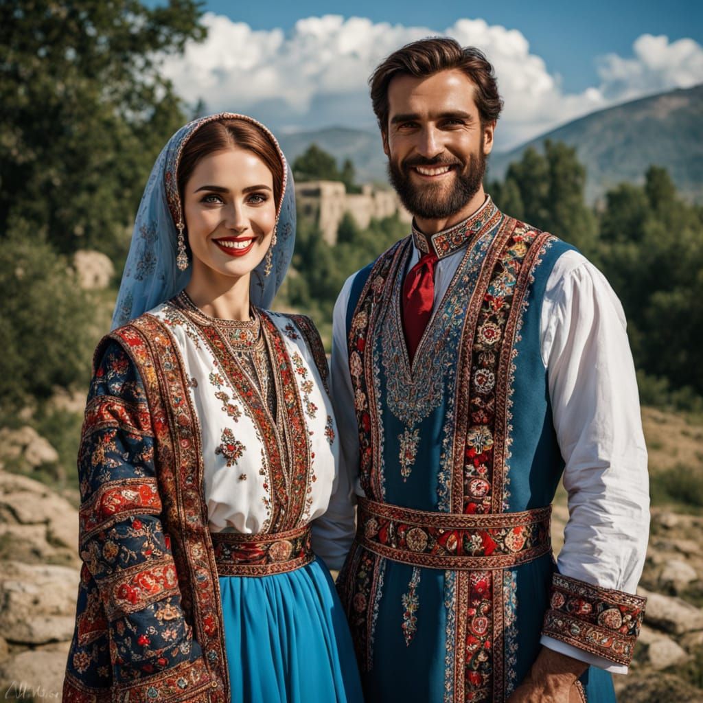 Elegant Georgian Couple in Traditional Attire