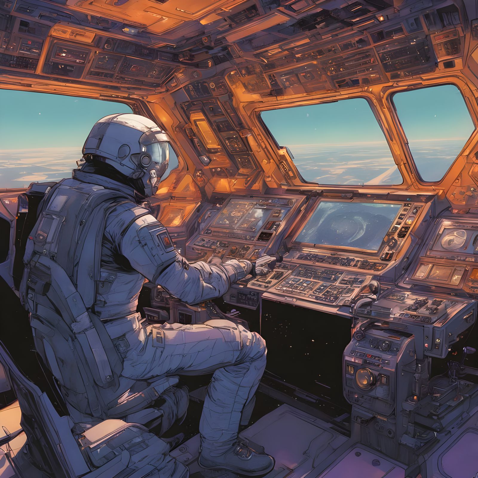 Spacefaring Astronaut in Futuristic Cockpit