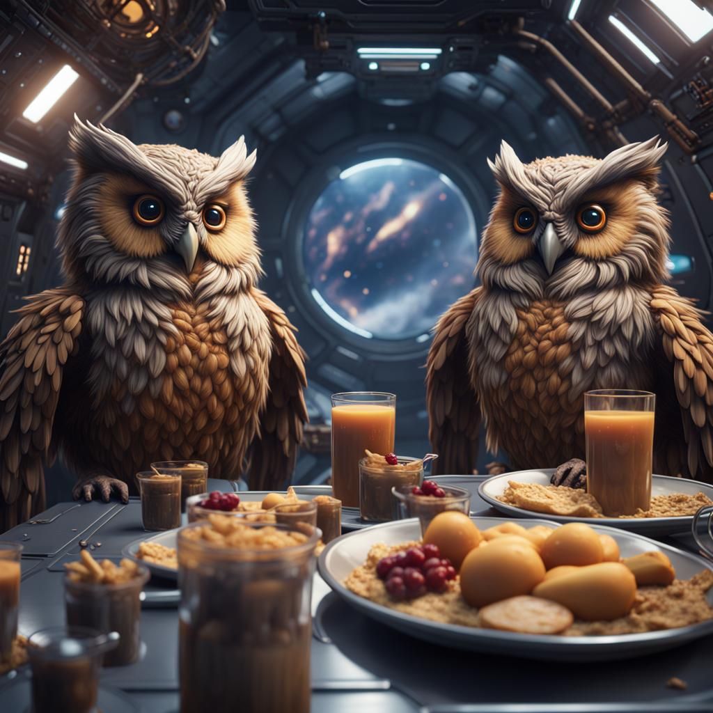 Owlbears Breakfast on Spaceship: Detailed Matte Painting