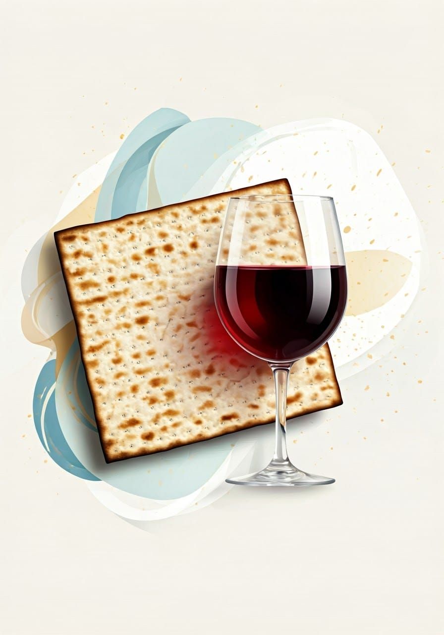 Modern Passover Composition with Golden Matzah and Crimson W...