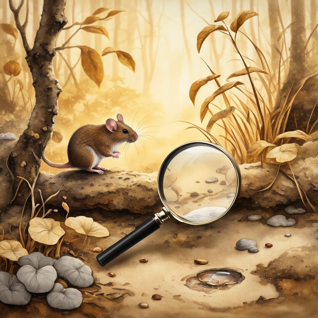 Mouse with Magnifying Glass in Chinese Ink Painting