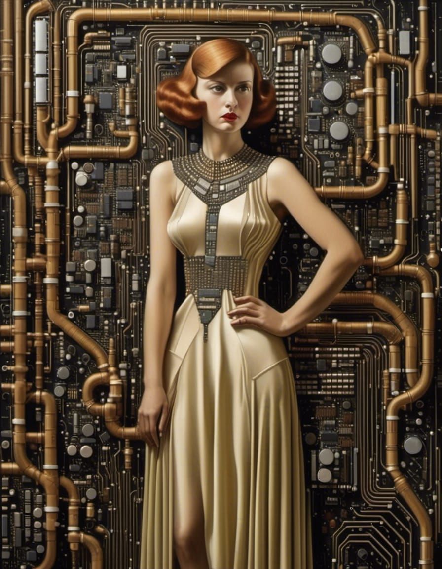 Art Deco Portrait of Woman in Gown