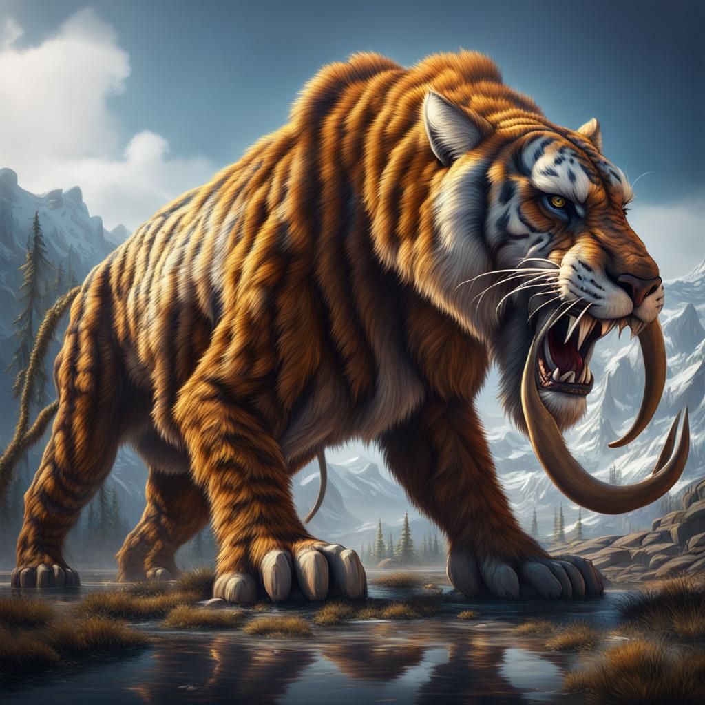Saber-Tooth Tiger and Mammoth Hybrid in Digital Art
