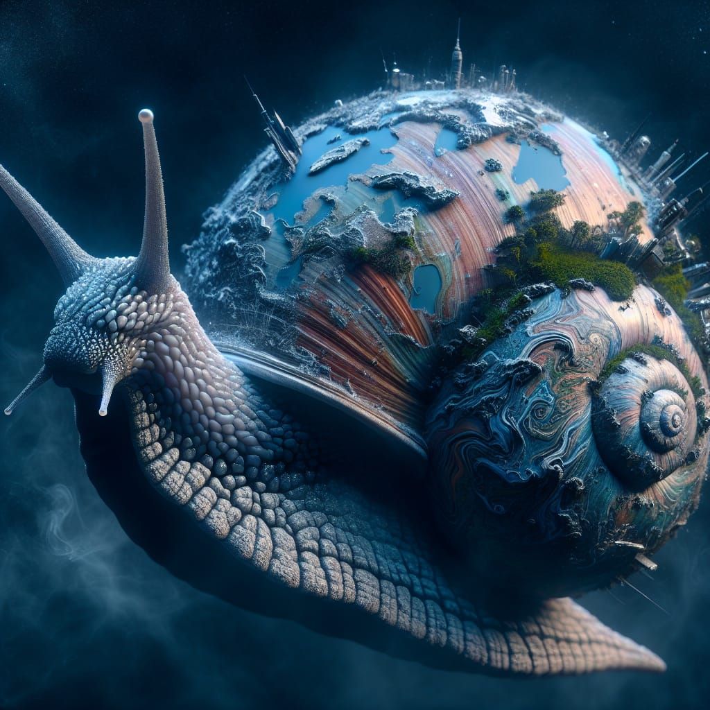Hyperrealistic Earth as a Snail Illustration in 8k