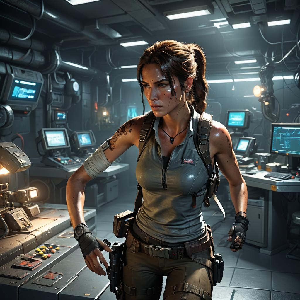 Lara Croft in High-Tech Lab: Pixar-Style 3D Art