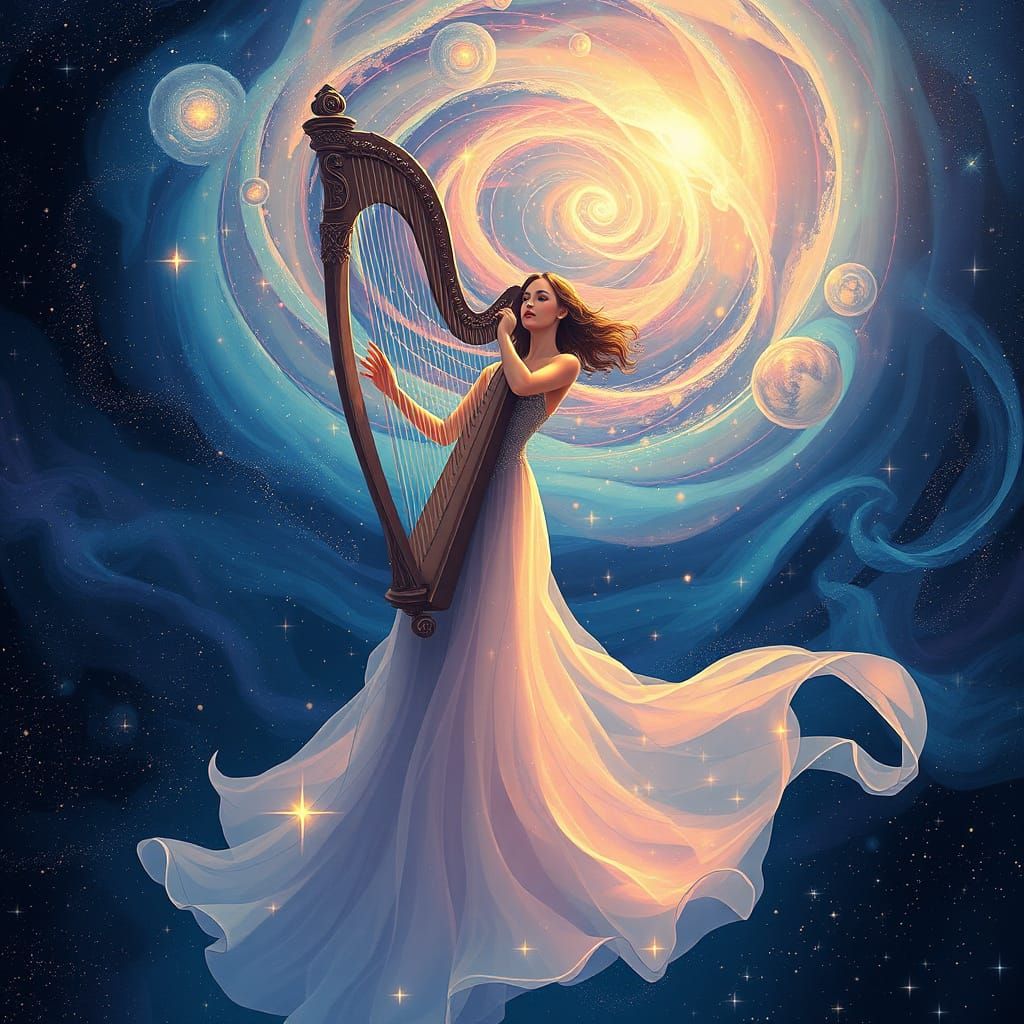 Celestial Harpist in a Swirling Galaxy