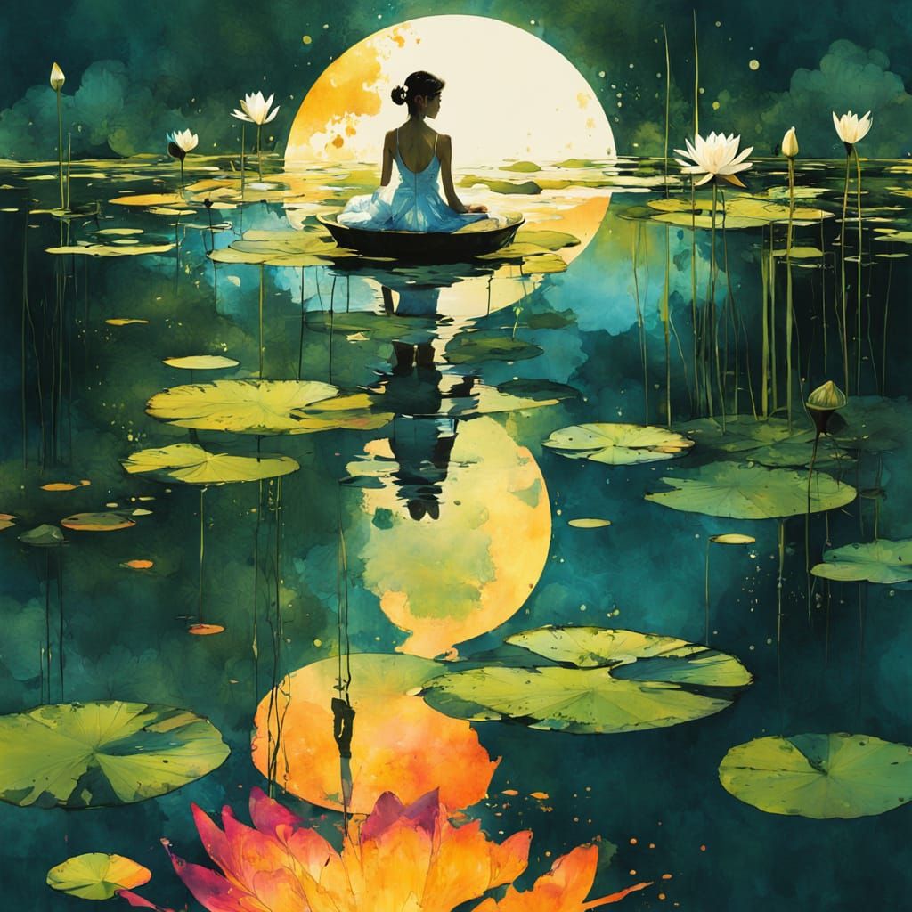 Psychedelic Lily Pad Amidst Galactic Nebula