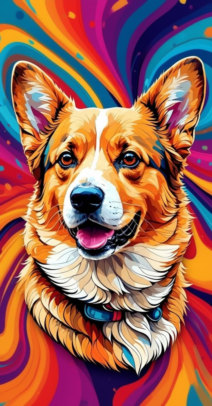 Vibrant Abstract Corgi Art in Fractal Vector Style