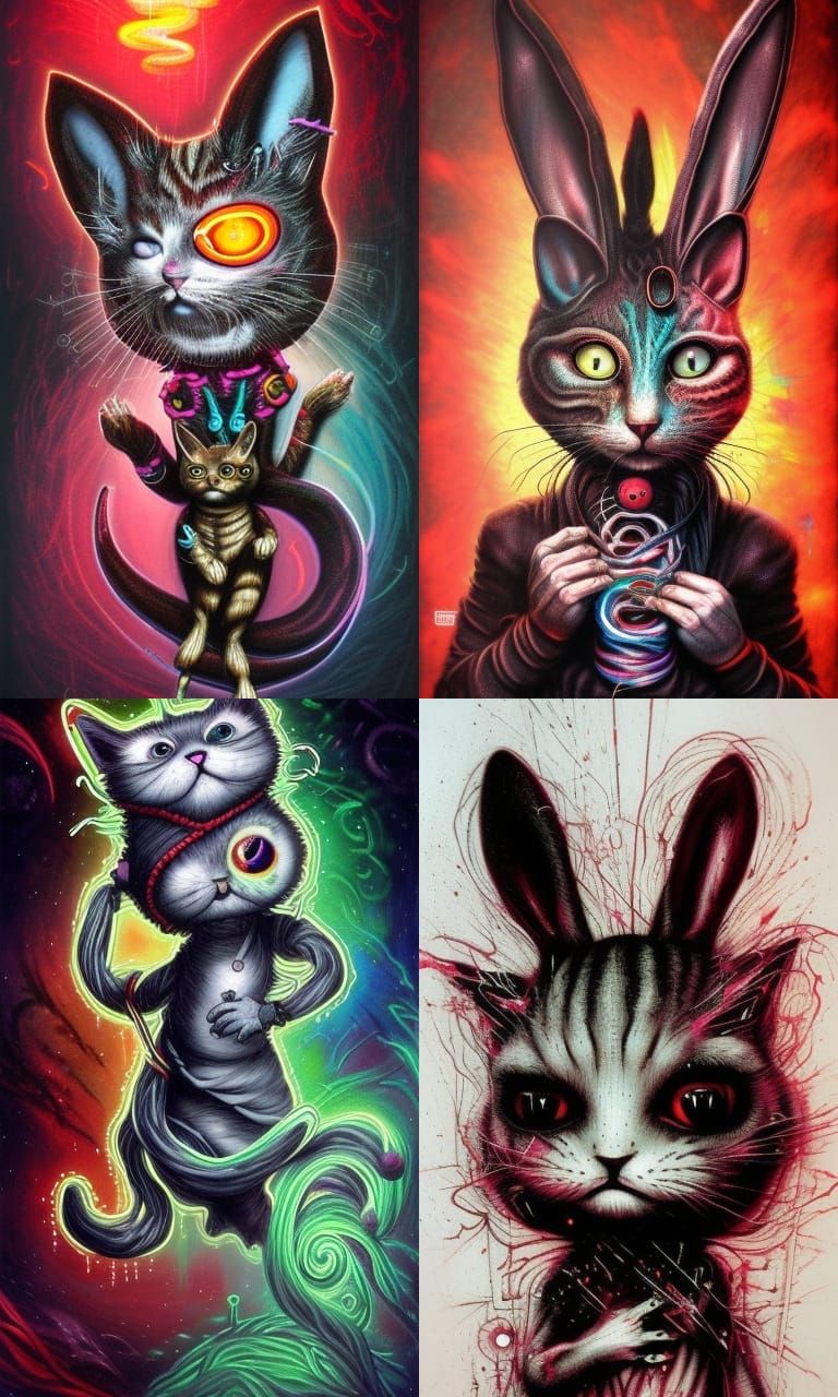 Sci-Fi Horror Bunny and Cat in Surreal Style