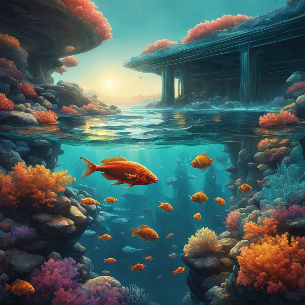 Surreal Fantasy Aquatic Scene in Vibrant Color
