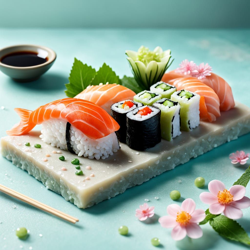 Vibrant Kawaii Food Photography: Sushi Art