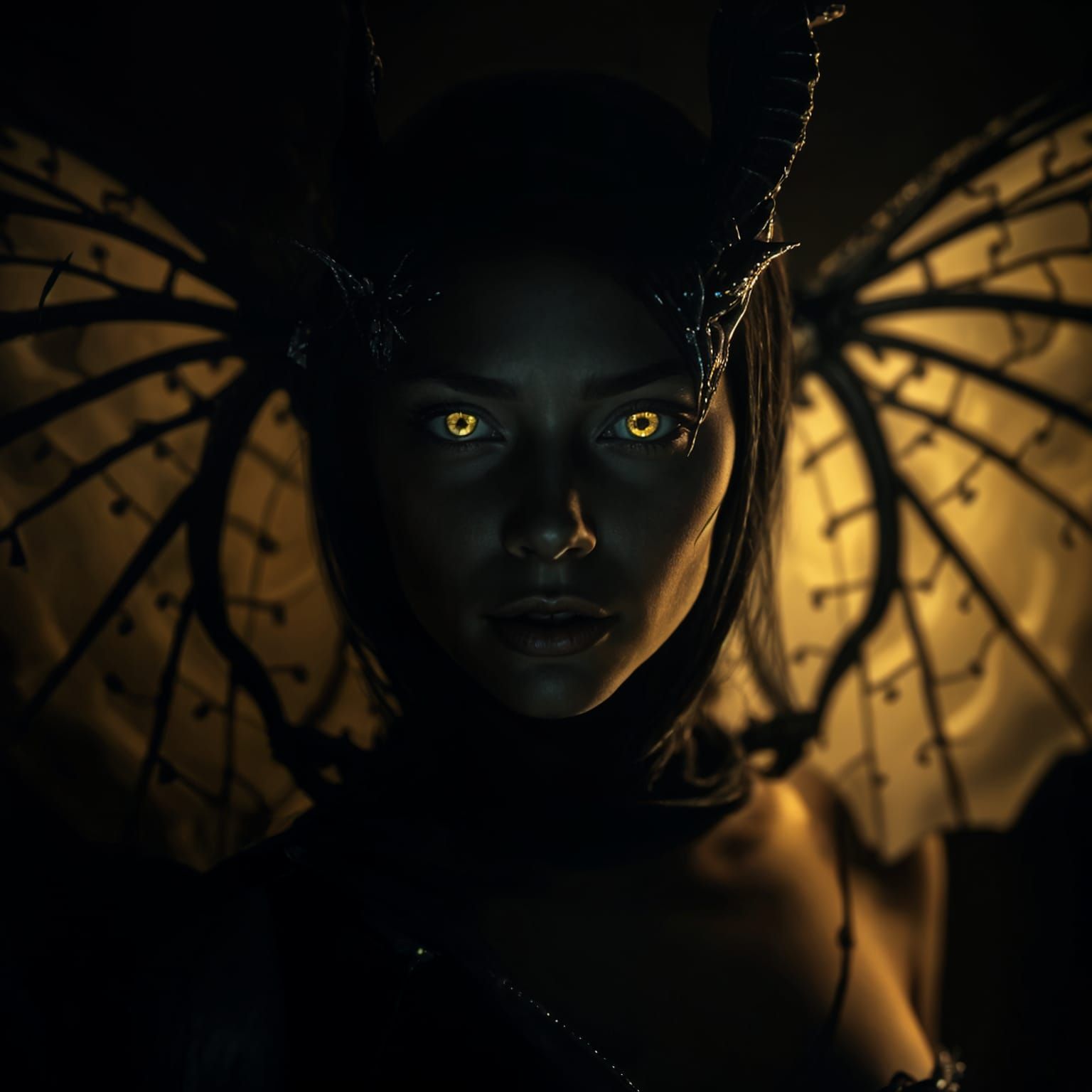 Woman with Dragon Scales and Glowing Eyes