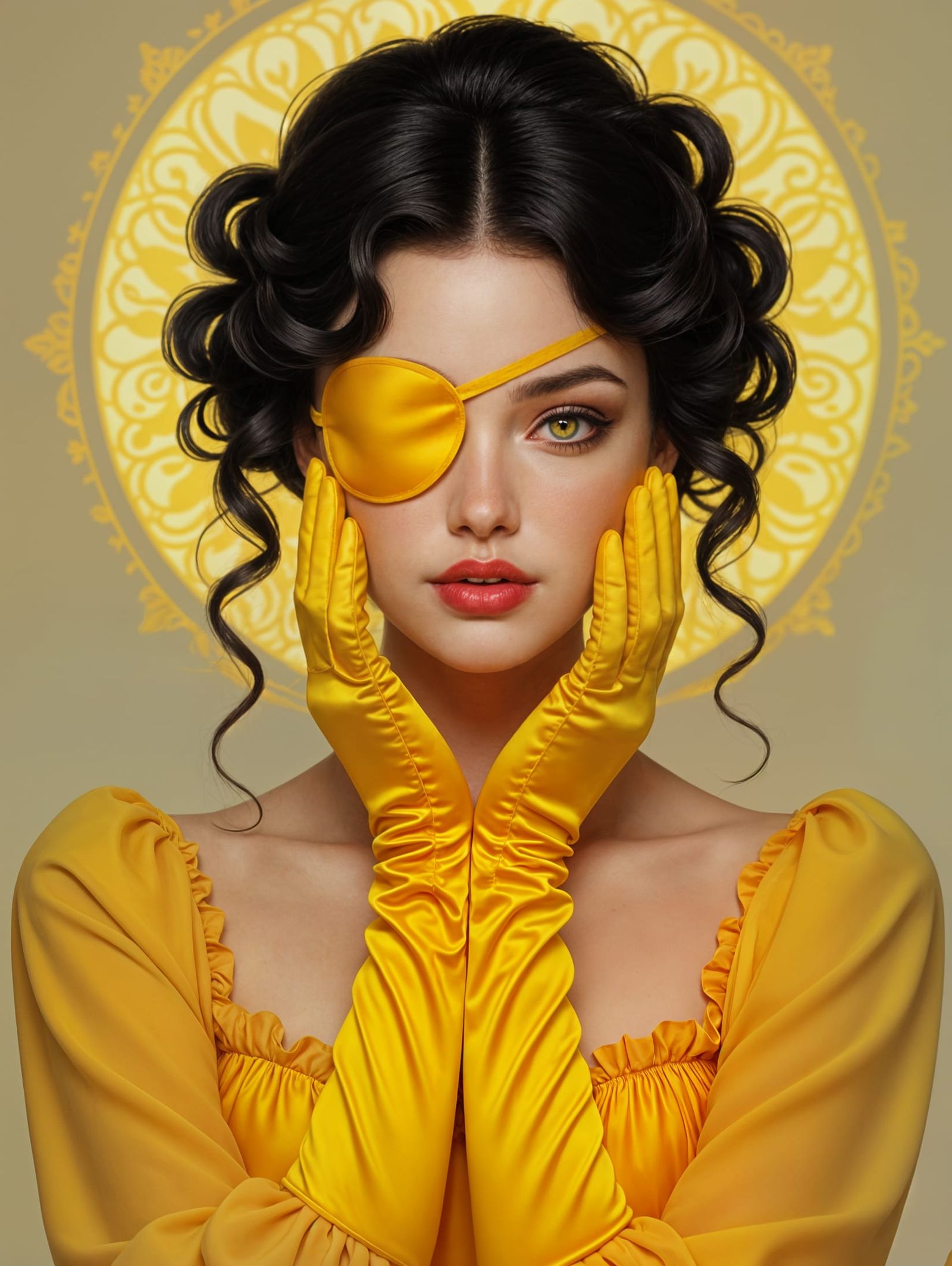 Woman in Yellow with Eyepatch Fantasy Portrait