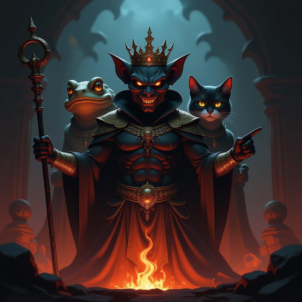 Bael the Three-Headed Demon King with Staff