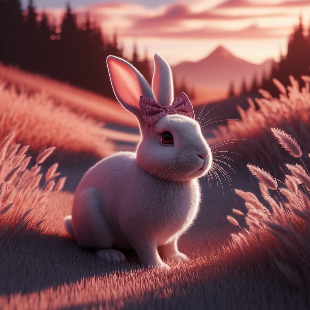Bunny with Crimson Bow in Detailed Matte Painting