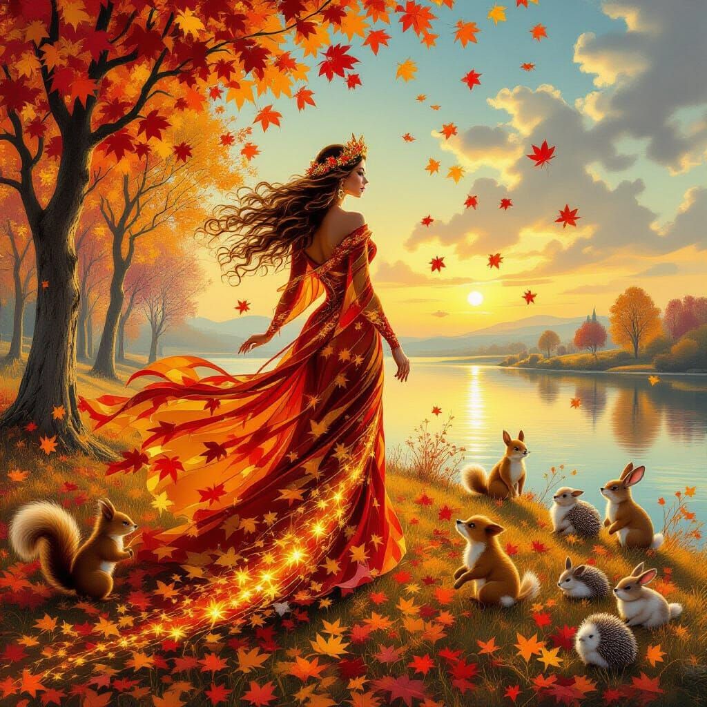 Surreal Autumn Goddess in Dali Style Landscape
