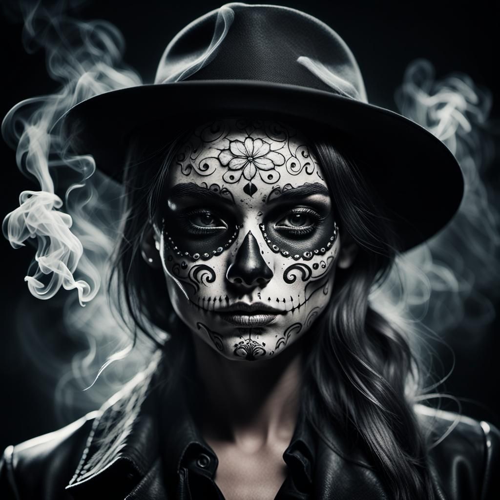 Dark Surrealism: Sugar Skull Gangster Portrait