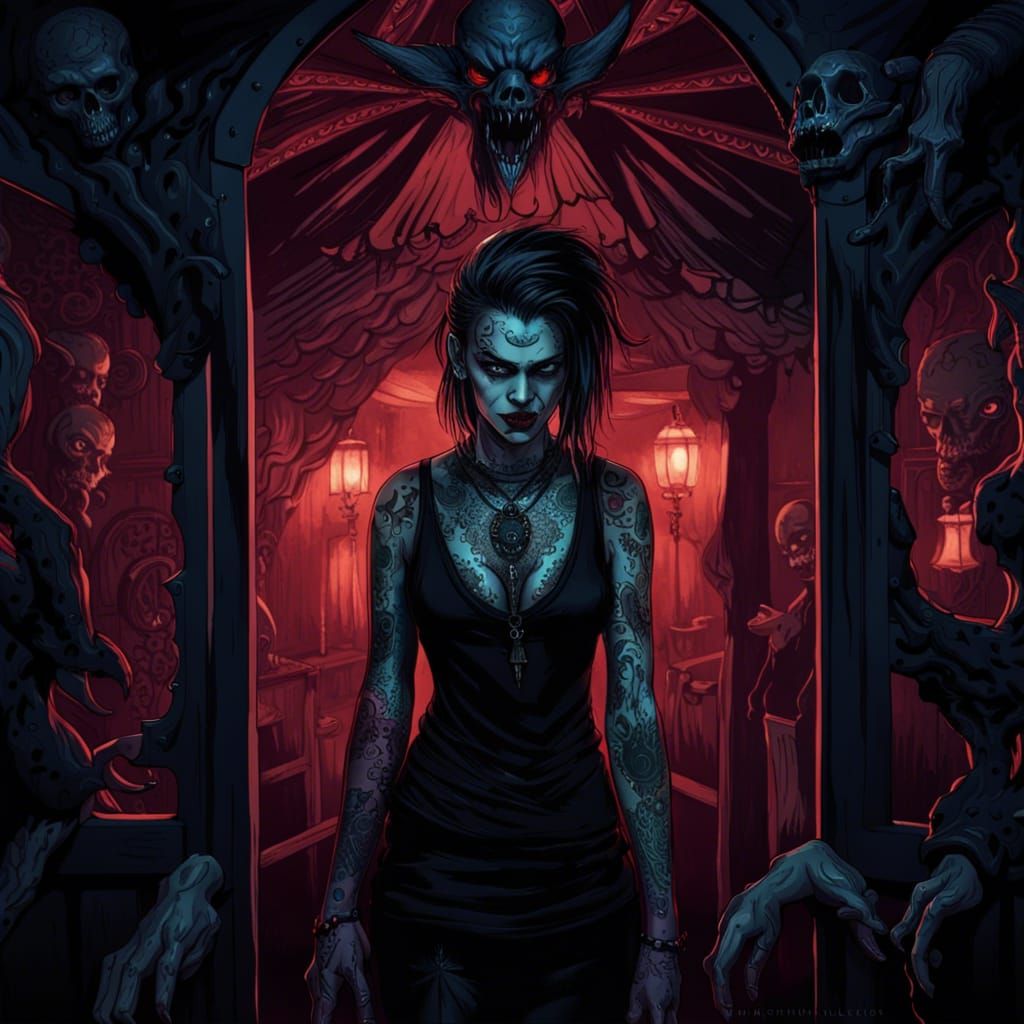 Malkavian Vampire in Creepy Funhouse: Dark Matte Painting