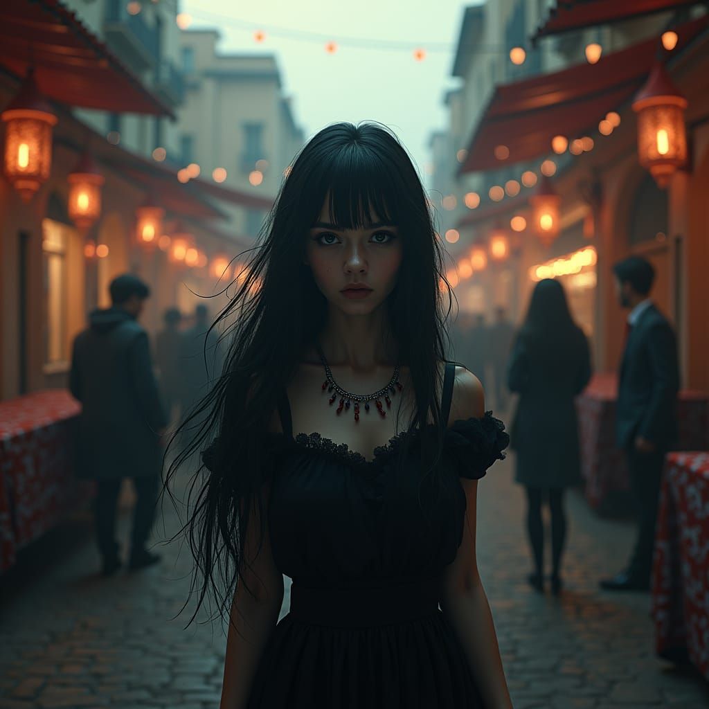 Raven-Haired Girl in Ominous Spanish Festival