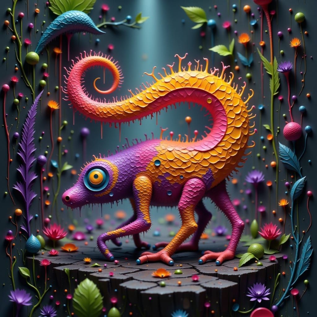 Feathery Round Form with 3D Impasto Texture