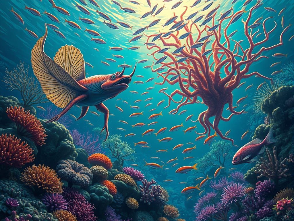 Fantastical Underwater Scene with Vibrant Life
