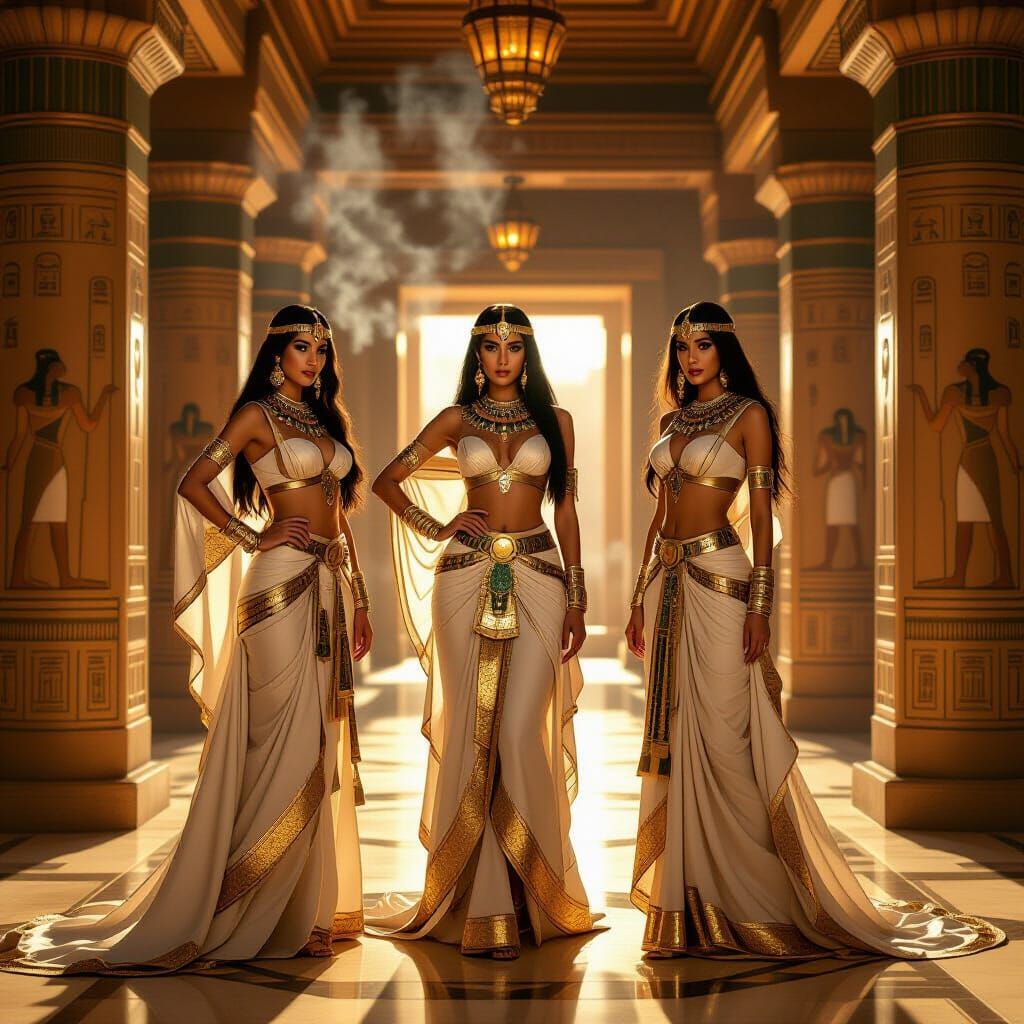 Elegant Egyptian Women in Ancient Palace, 3D Render