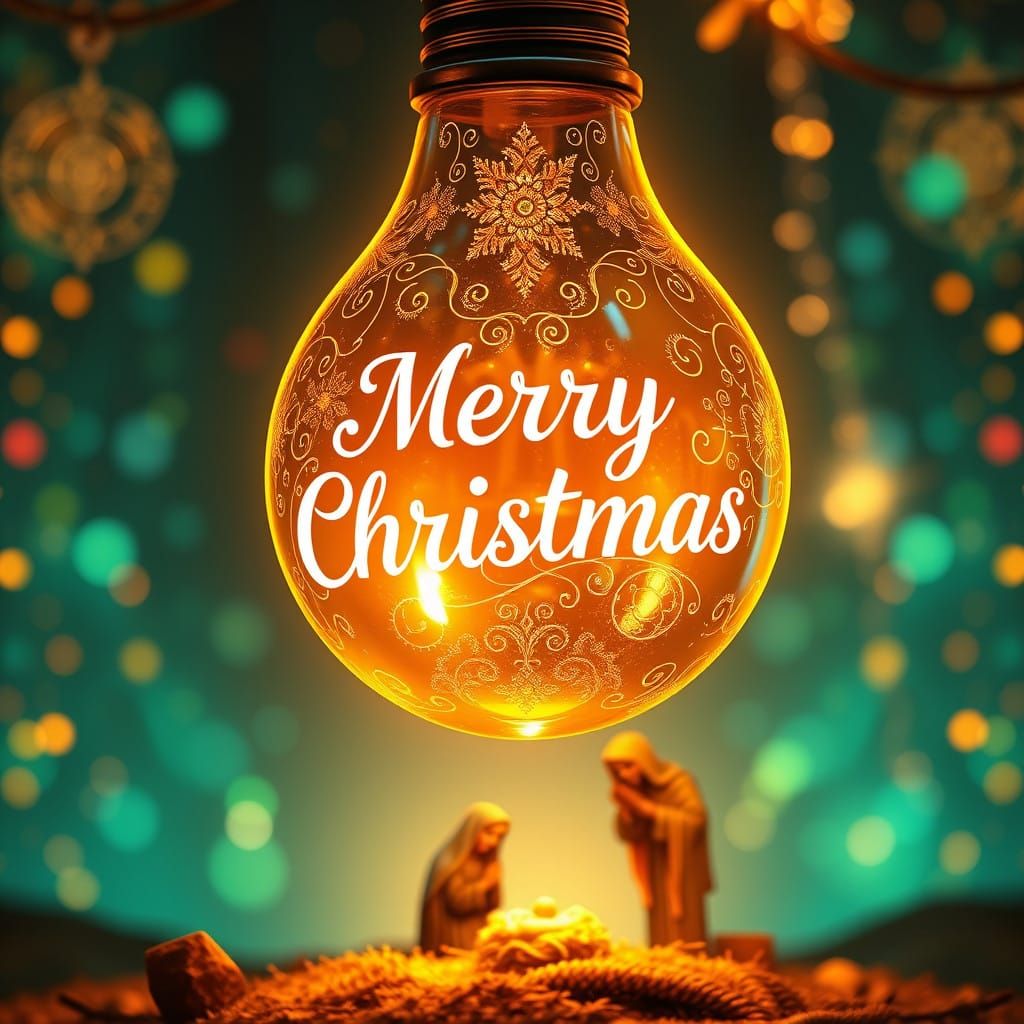 Magic Christmas Bulb Over Manger Scene