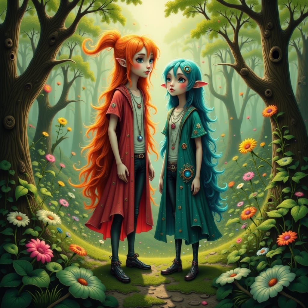 Líf and Lífþrasir in a Lush Forest