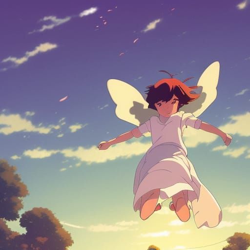 Buttered Toast Butterfly in Ghibli Anime Style