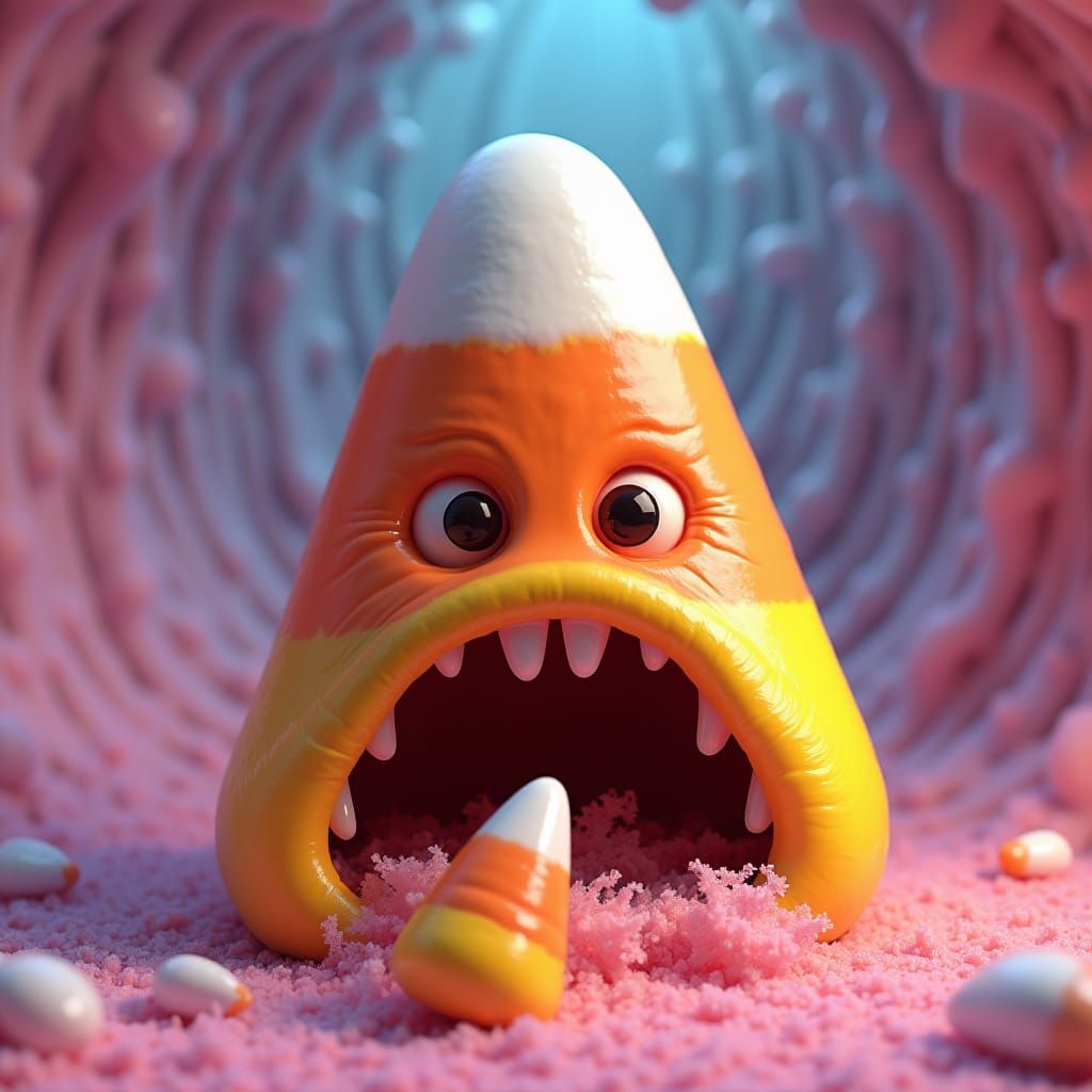 Giant Candy Corn Devouring its Prey: 3D Rendered