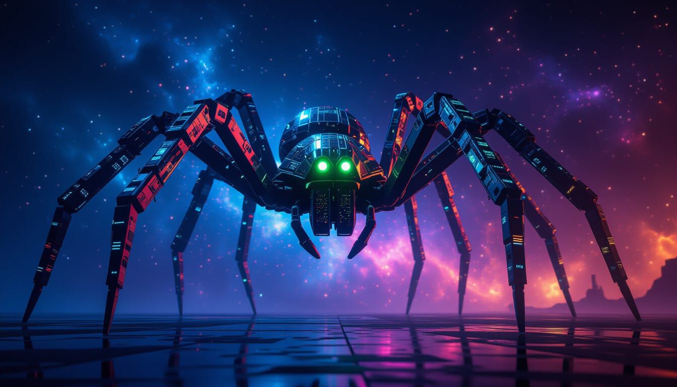 Colossal Cyber Spider of Graphics Cards in Cosmic Nebula