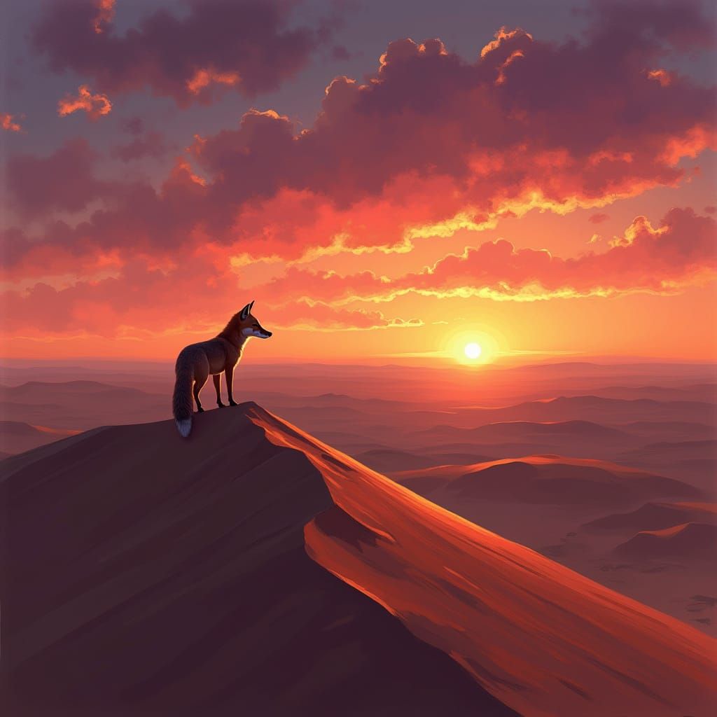 Surreal Desert Sunset with Painterly Texture