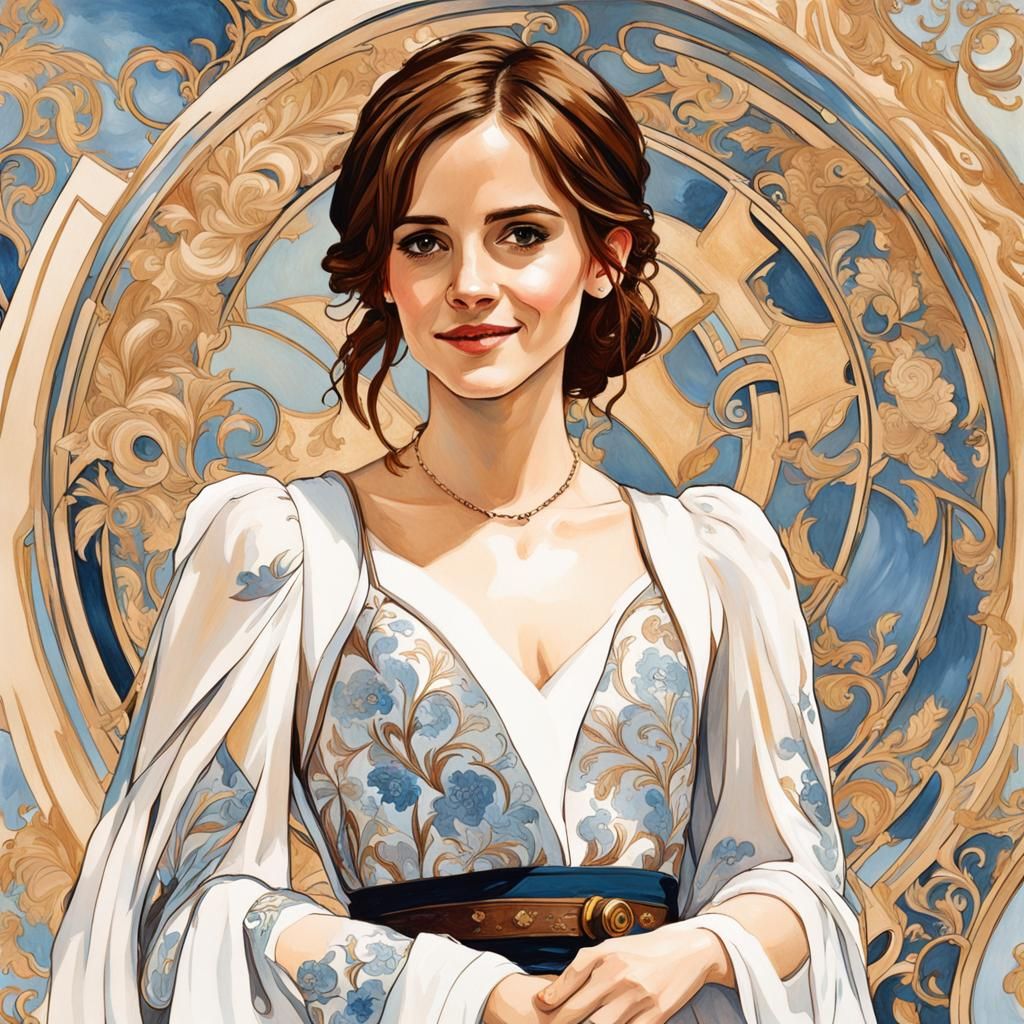 Smiling Woman Portrait in Art Nouveau Style