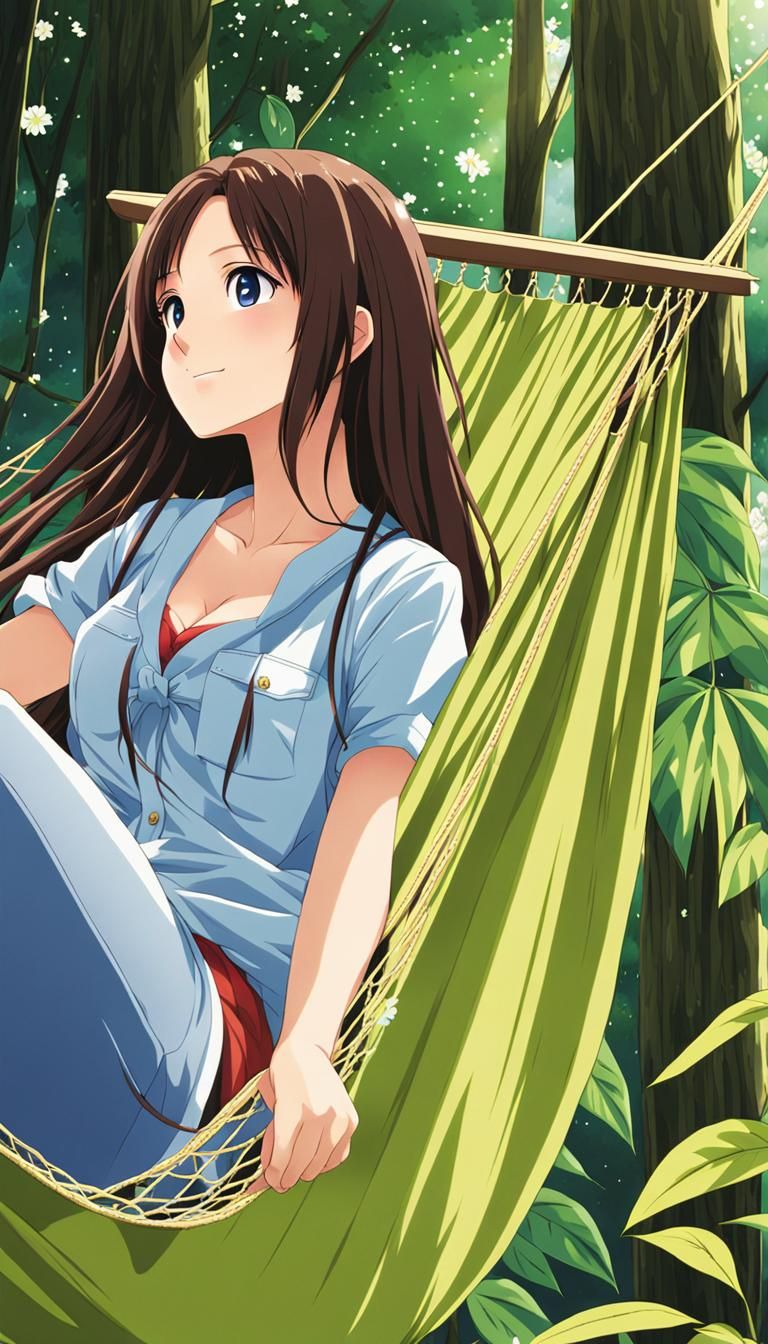 Anime Girl in Hammock, Japanese Manga Style