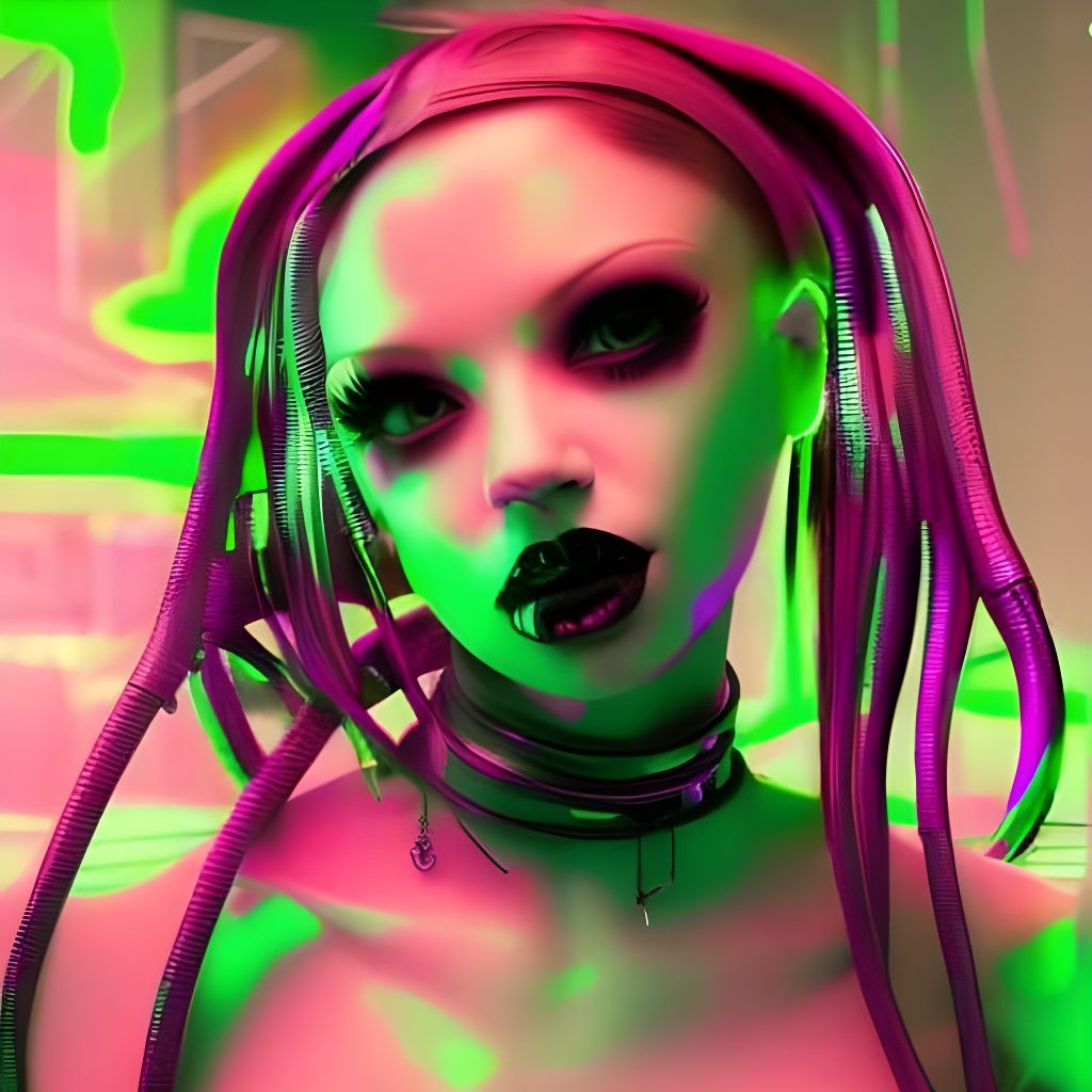 Cyber Goth Girl in Neon Nightclub Lighting