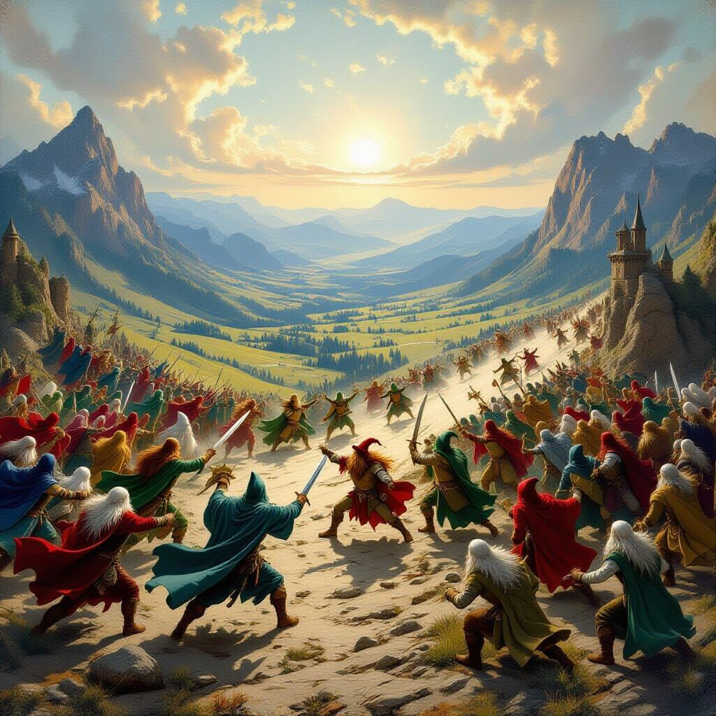 Renaissance Battle Painting of Elves, Dwarves & Goblins