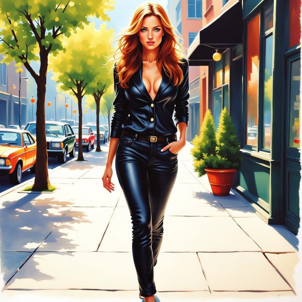 Confident City Siren in Impressionistic Watercolor