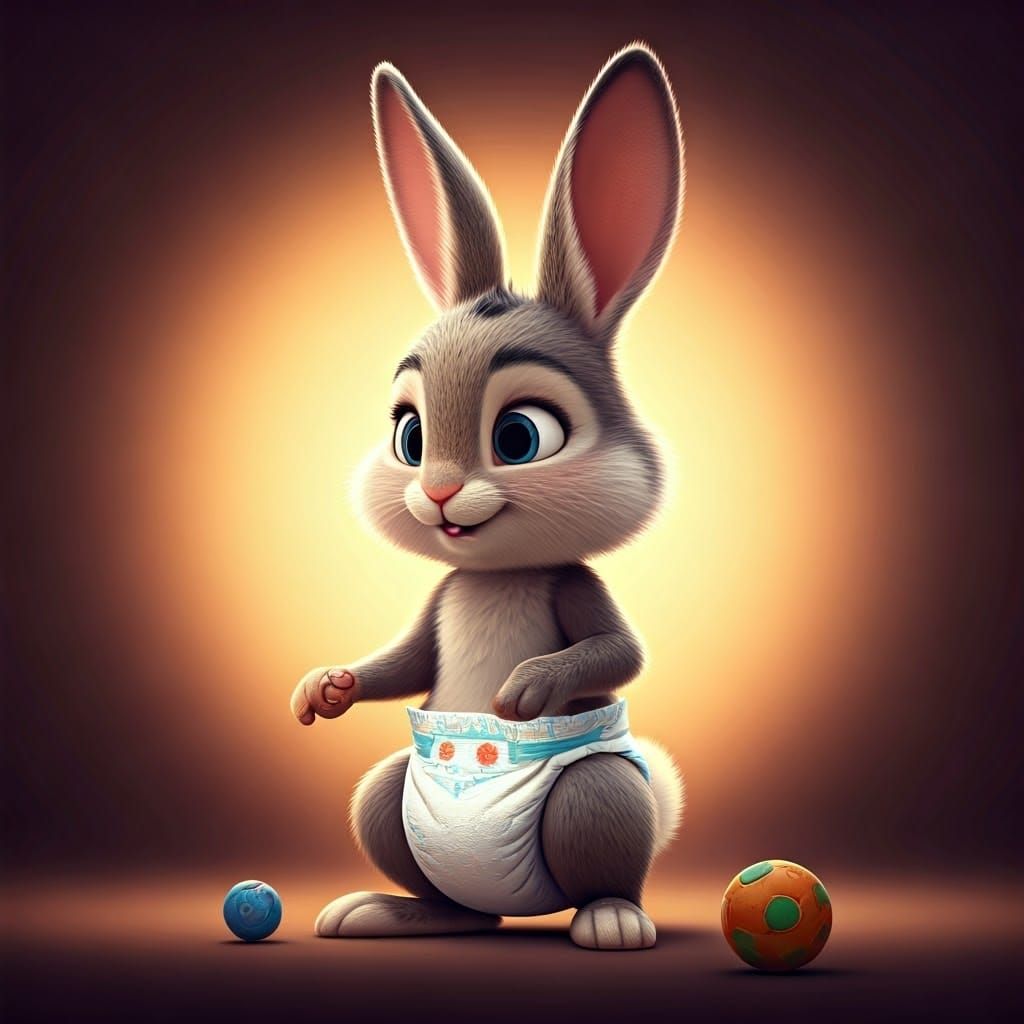 Whimsical Bunny Playground Scene in Vibrant 3D Digital Art