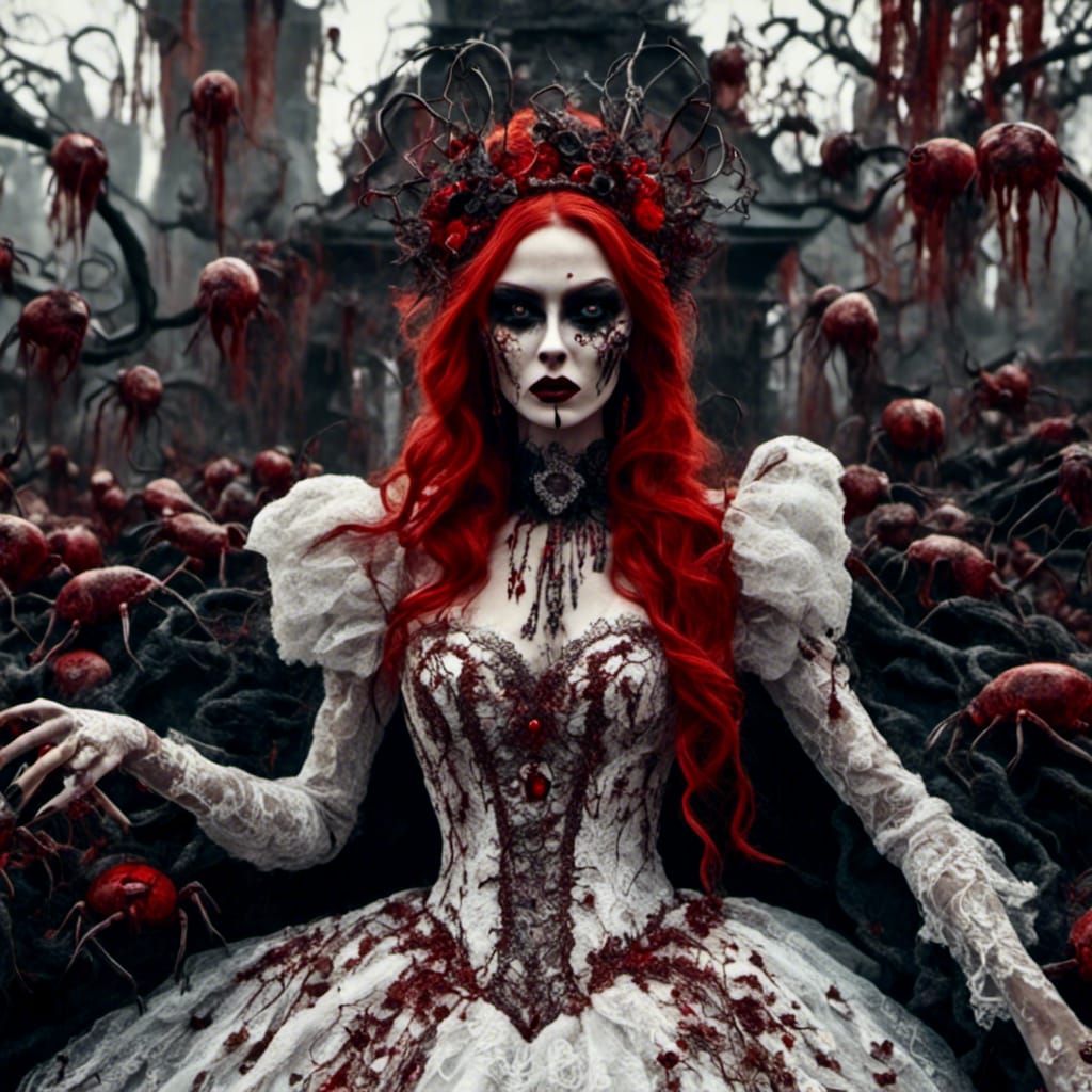 Beautiful Vampire Bride with Red Hair and Fangs