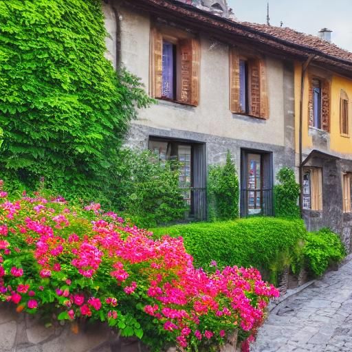 Idyllic Medieval Village on Lake Geneva in Warm Light