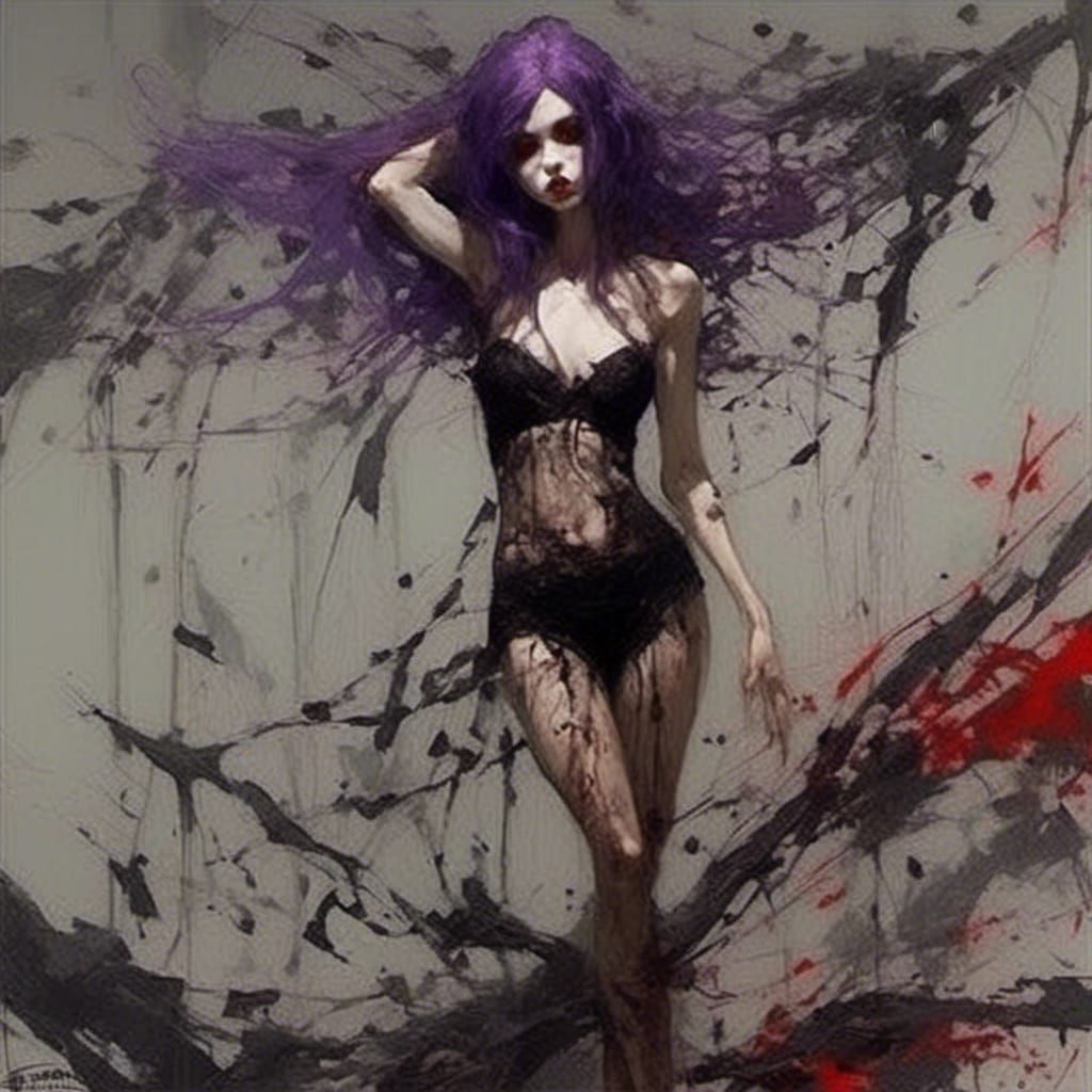 Sensual Gothic Woman in Silver Outlines