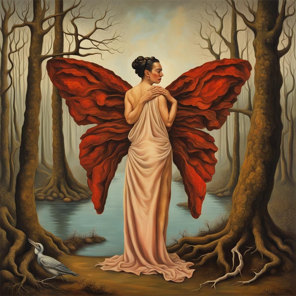 Frida Kahlo Emerges: Surrealist Oil Painting