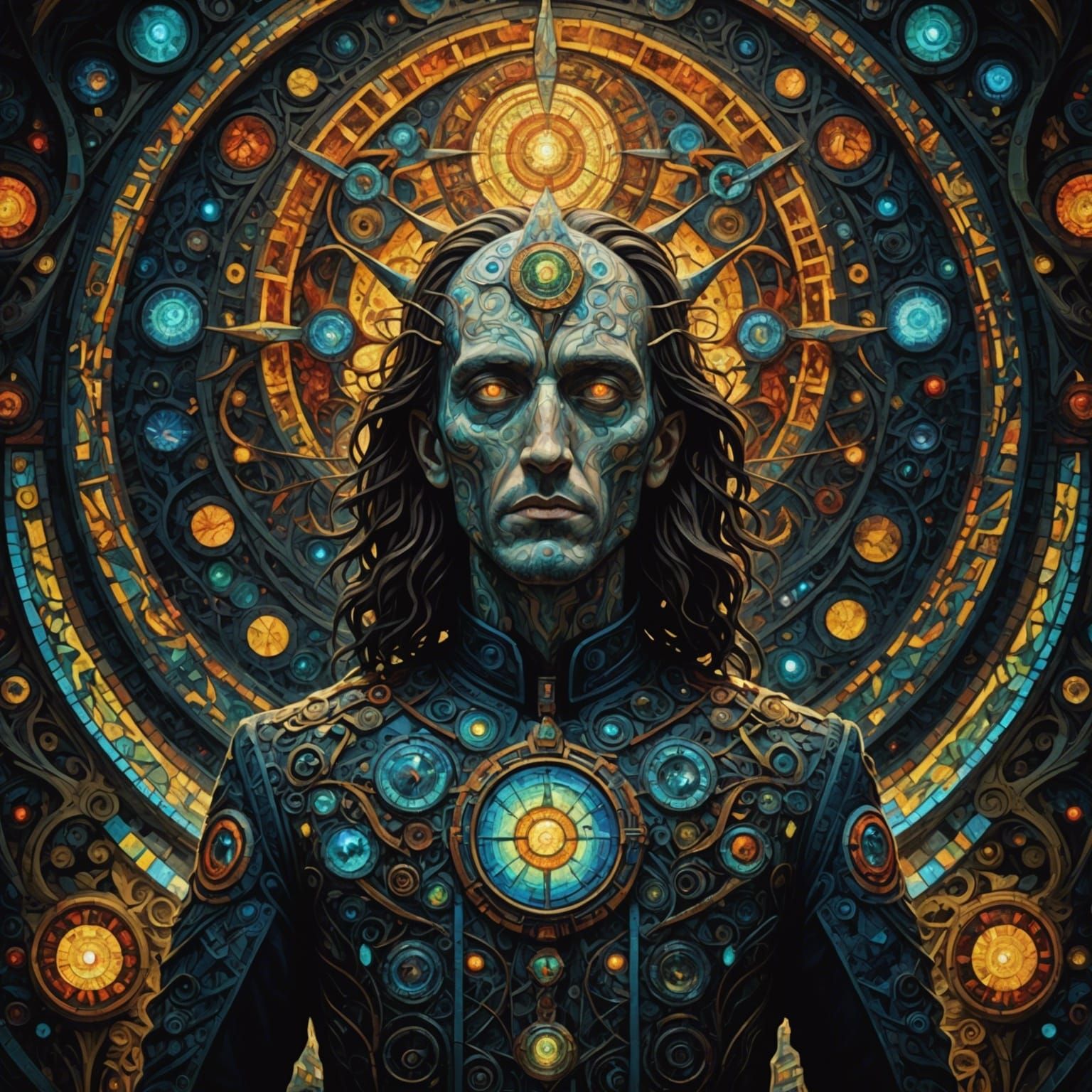 Surrealist Horror Mosaic with Light and Darkness