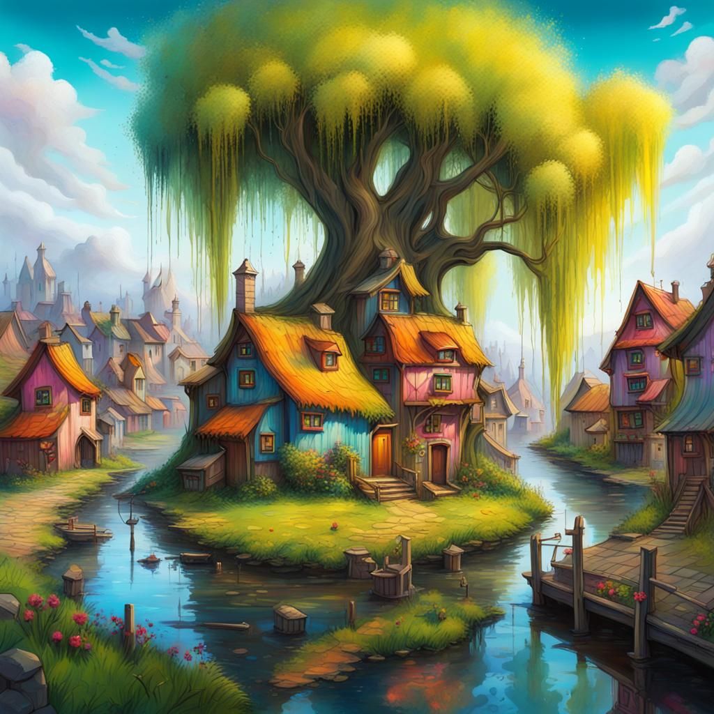 Fairy Tale Village in Graffiti Art Style