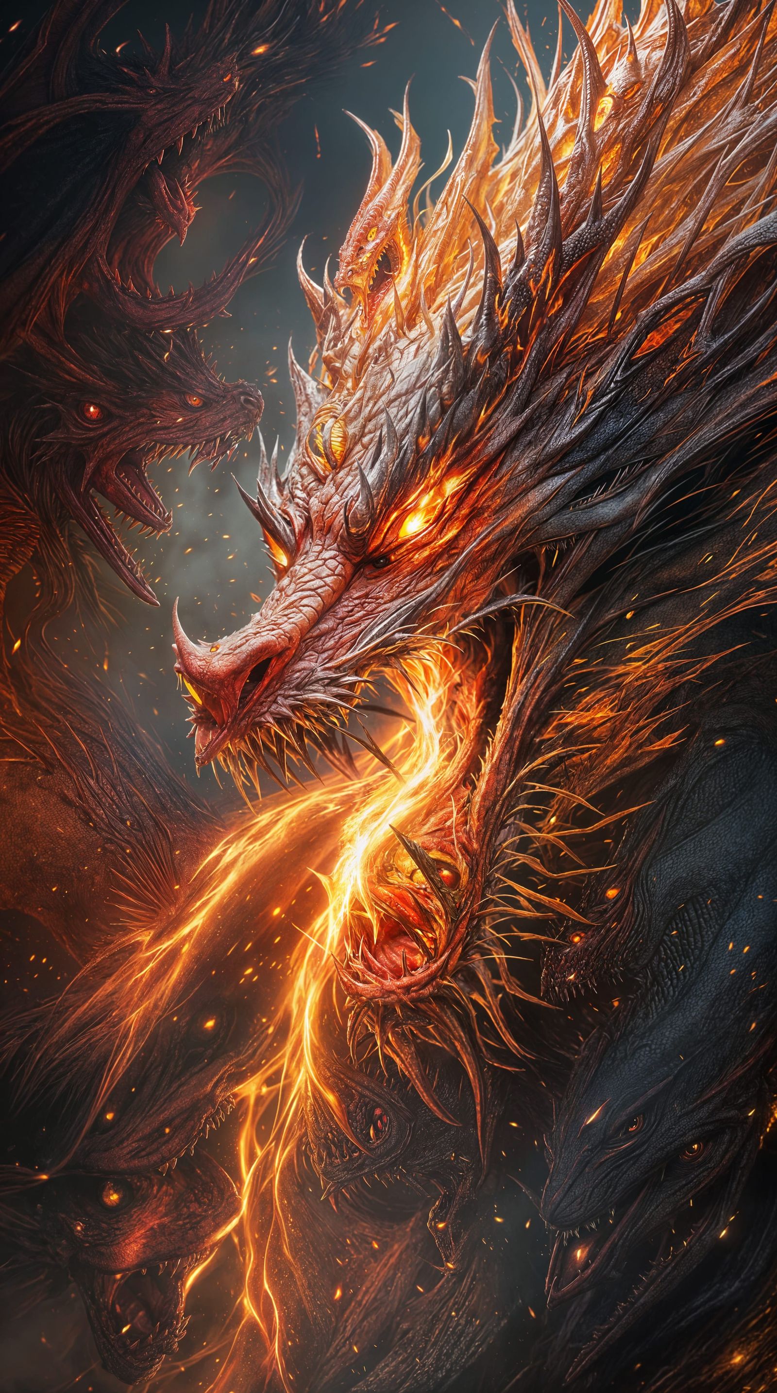 Hyperrealistic Dragon Head in Fiery Breath