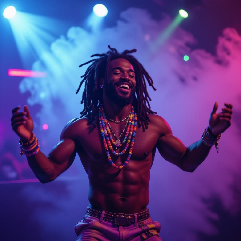 Joyful Dancer in Neon Nightclub: Hyperrealistic Fashion Phot...