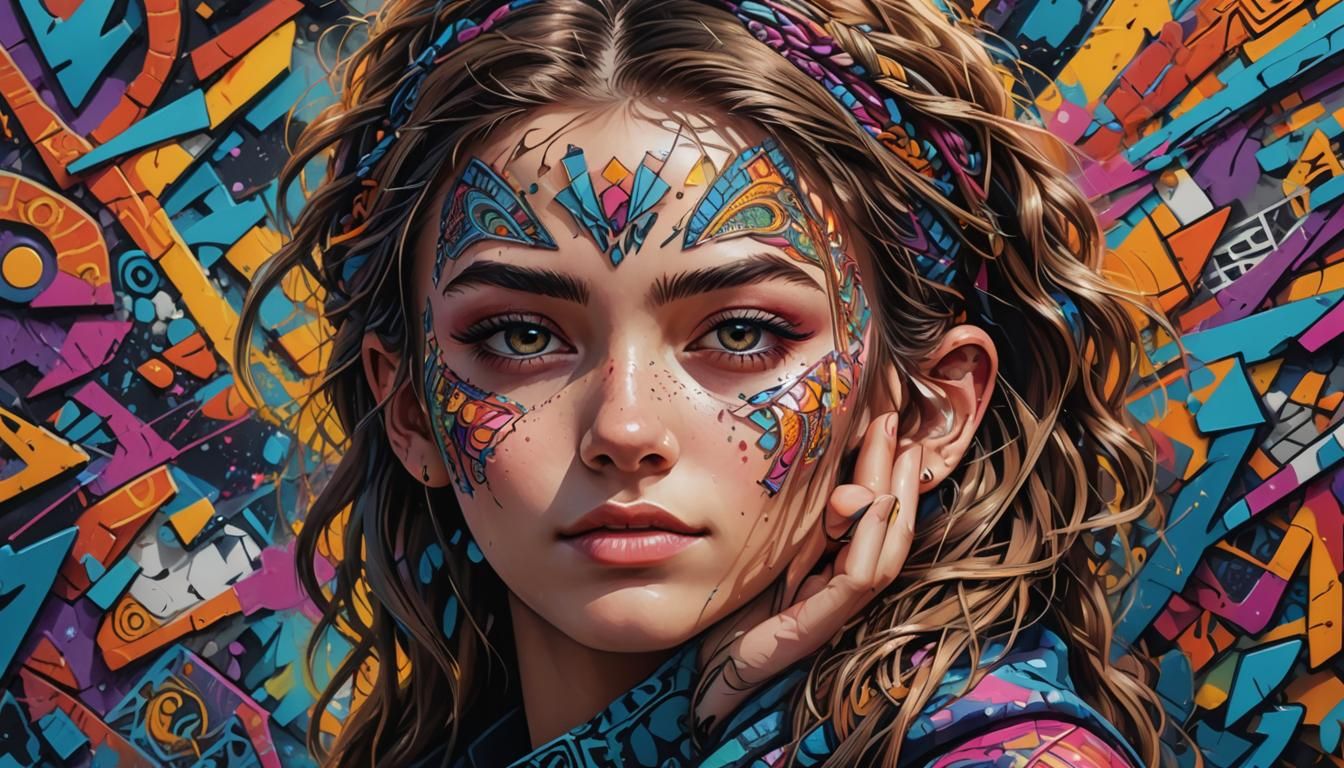 Vibrant Teenager Portrait with Graffiti Art Background